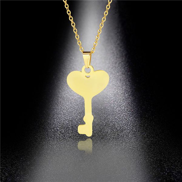 

stainless steel heart-shaped key necklace female ins hip-hop titanium steel love sweater chain simple personality jewelry, Silver