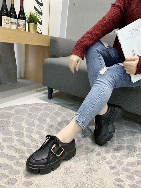 

fashion brand women's shoes luxury women's boots new leather british style wild small shoes thick heel patent leather shoes loafer, Black