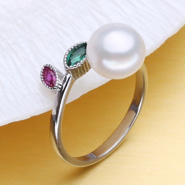 

mintha pearl wedding ruby rings pearl jewelry 925 sterling silver genuine freshwater emerald ring for women gift, Golden;silver