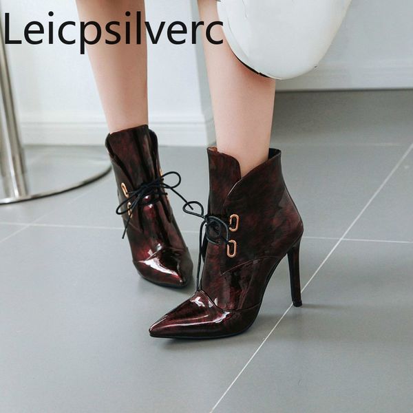 

women's boots the new spring and autumn pointed lace-up fashion high heel short tube women's shoes plus size 32-44 10.5cm high, Black