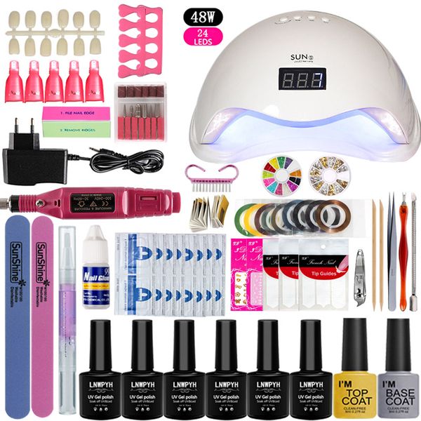 

36/48w nail lamp 6 color soak gel nail coat gel polish kit manicure set polish set electric manicure handle kit