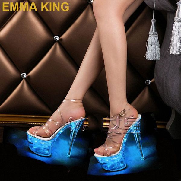

extreme 15cm flashing neon heels 5cm high platform women high heels summer sandals stripper pole dancing party nightclub shoes, Black