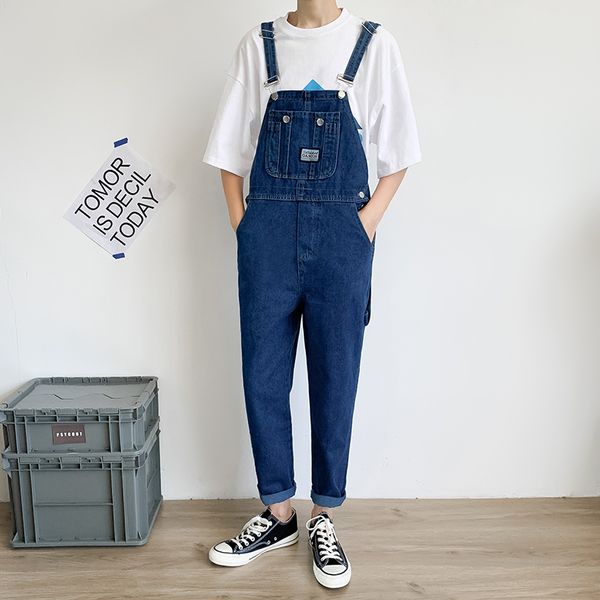 

men's denim overalls loose straight straight one-piece wide-leg overalls, Black