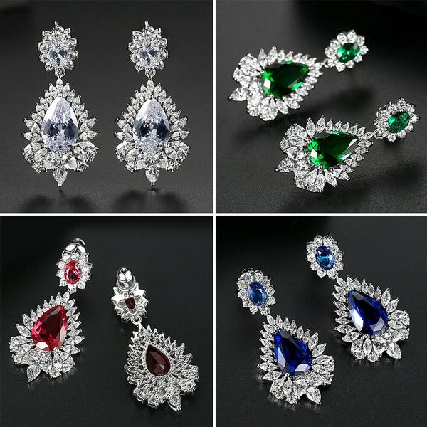 

fashion 1pair women earrings cubic zircon crystal ear stud water drop long dangle earring jewelry accessories for lady gifts, Silver
