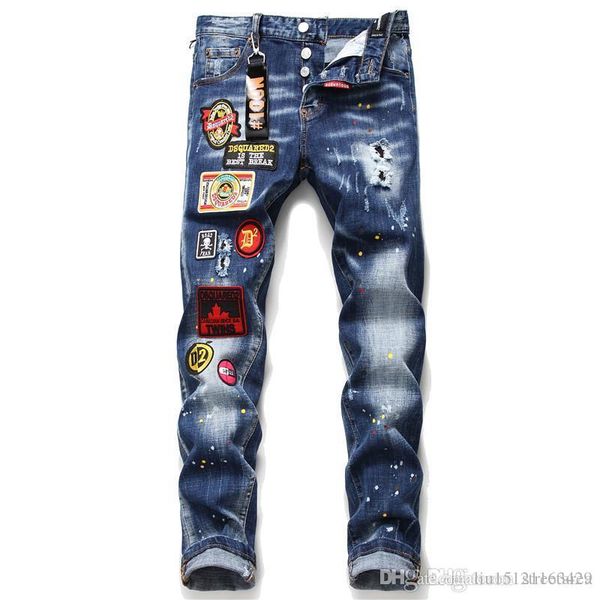 

20 new fashion luxury designer mens jeans first choice with leather and hoodie motorcycle biker denim for hip hop mens jeans, Blue
