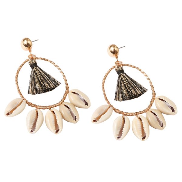 

fan tassel earrings for women - bohemian fringe earrings fan hoop drop statement trending with shell, Silver