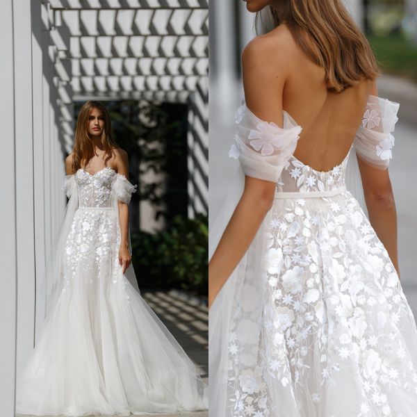 Mira Zwillinger 2020 Abito da sposa con spalle scoperte Appliqued in pizzo Abiti da sposa all'aperto da spiaggia Abiti da sposa senza schienale Abiti da sposa