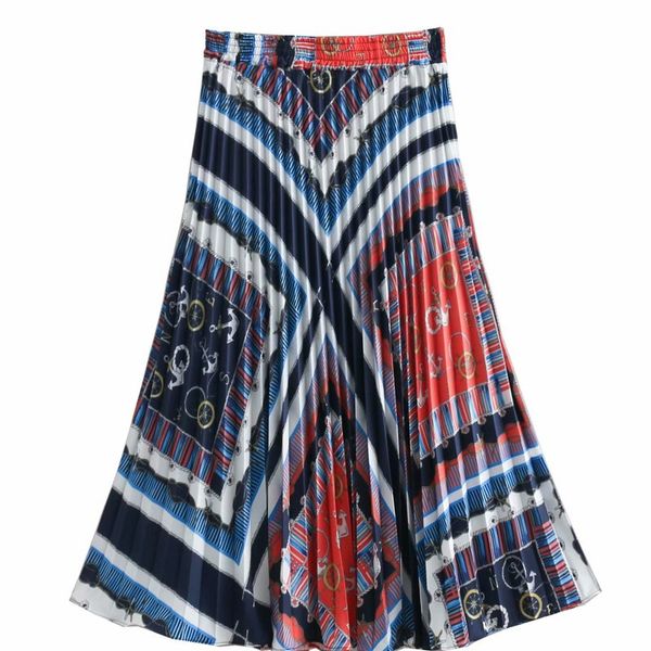 

bb45-9097 european and american fashion knotted printed pleated half-length skirt, Black