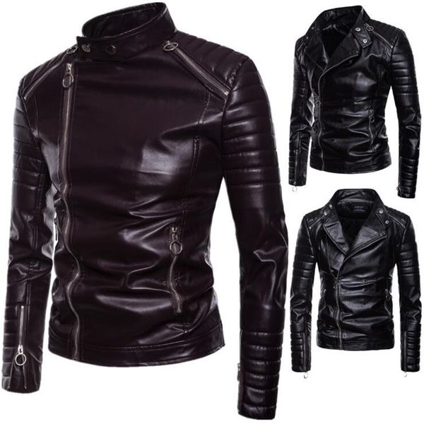 

xiu luo 5xl masculina classic punk leather jacket men diagonal zippers leather jacket male outerwear 2019 spring, Black