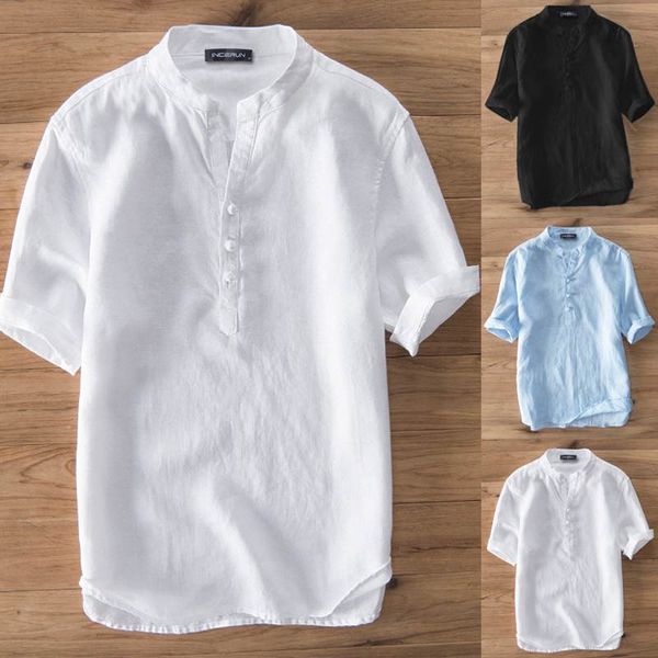 

incerun summer vintage повседневной рубашка мужчина твердого стенд воротник с коротким рукавом топы хлопка дышащих рубашек марки мужчина str, White;black