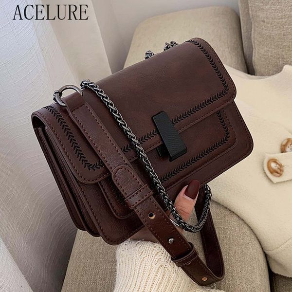 

acelure vintage pu leather crossbody bags for women chain mini shoulder messenger bags female handbag flap