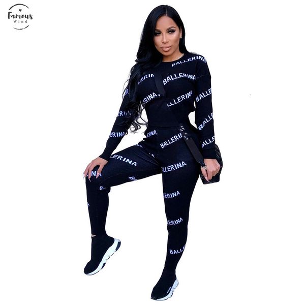 

sleeve full winter tracksuit set o-neck letter print sporting lady fashion two v-neck pieces women suits casual overall k8654, White