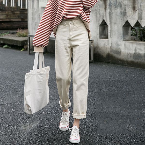 

cotton plus size white jeans women high waist harem jeans female classic basic spring 2020 new denim pants streetwear, Blue