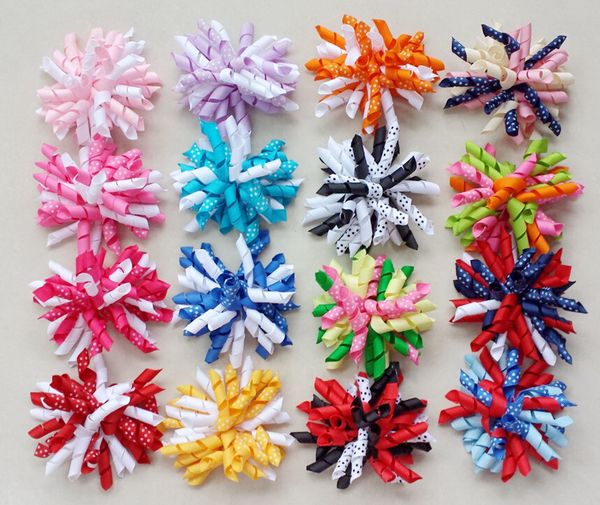 

girl women corker hair bobbles accessories 4" m2m gymboree style prints dot curlies loop ribbon korker hair bows clips 20pcs pd007, Slivery;white
