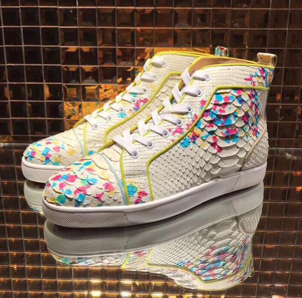 

luxury designer flats shoes red bottoms shoes luxury mens womens party lovers graffiti python knife cut leather sneakers casual patchwork, Black