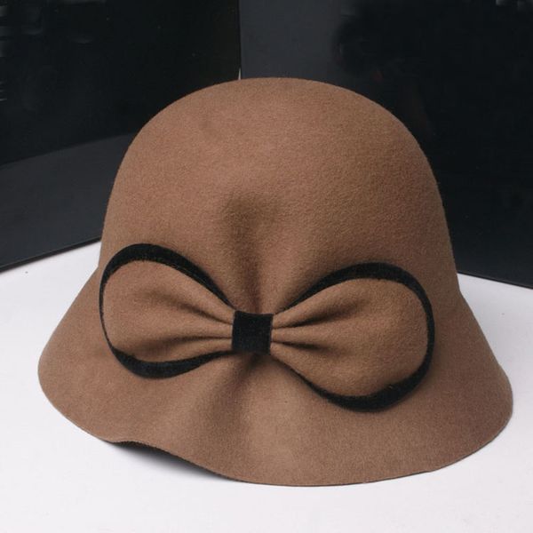 

qdkpotc 2018 autumn winter wool fedora hat female elegant bow dome wool hat fashion new style korean felt, Blue;gray