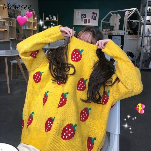 

sweaters women kawaii strawberry loose sweet female pullovers student ulzzang all-match basic novelty soft womens, White;black