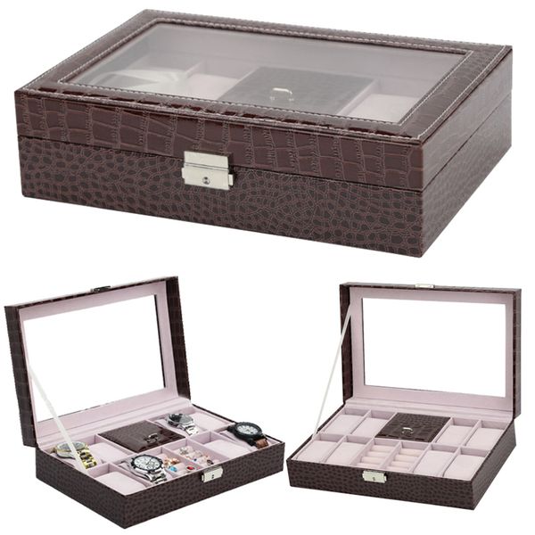 

2019 luxury 8+3 grids watch box clock box jewellery time jewelry organizer jeweller holder for jewelry and watch holding, Black;blue
