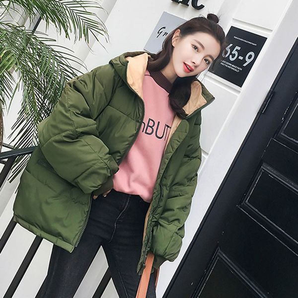 

winter parka coat women solid korean style hooded coat outerwear zipper warm cotton-padded thick female loose jacket, Black