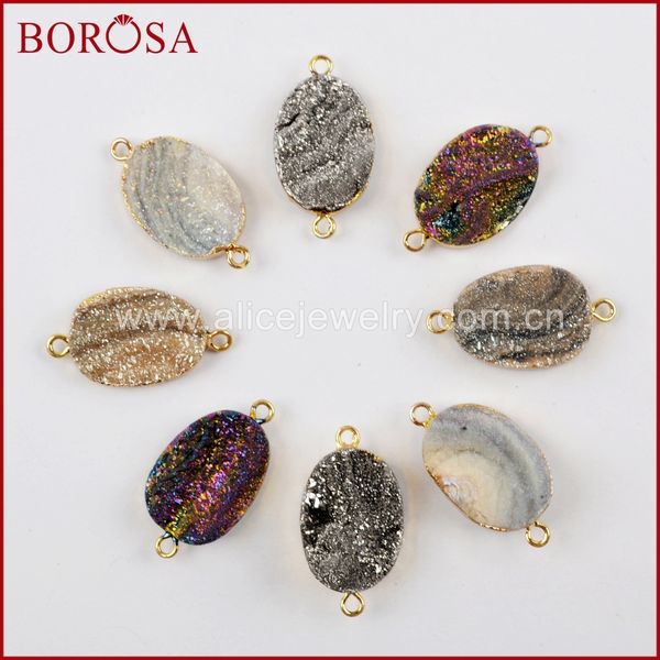 

borosa 10pcs oval shape ab color titanium galaxy gems quartz connectors plating color natural druzy double charms g1617, Black
