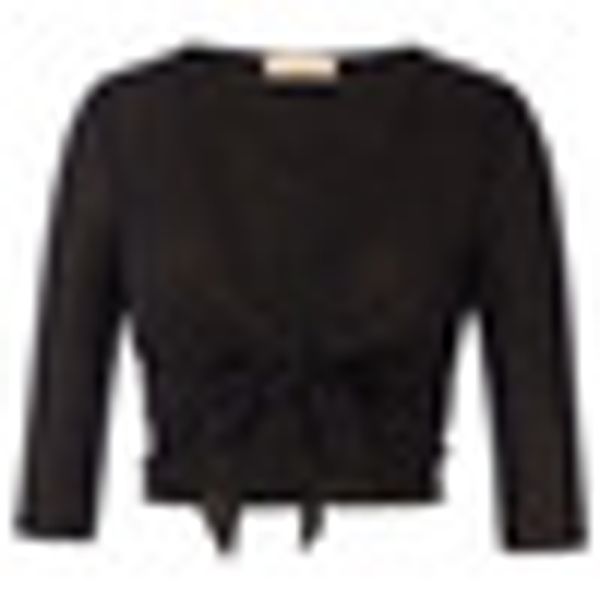 

womens cardigan lightweight 3/4 sleeve tie front irregular hem shrug bolero top, Black;brown
