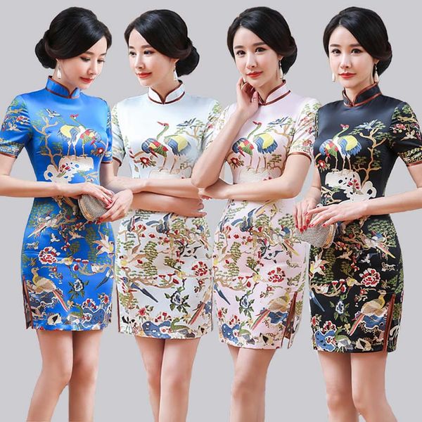 

new arrival short floral handmade button qipao chinese traditional women silm dress vintage lady evening party cheongsam, Red