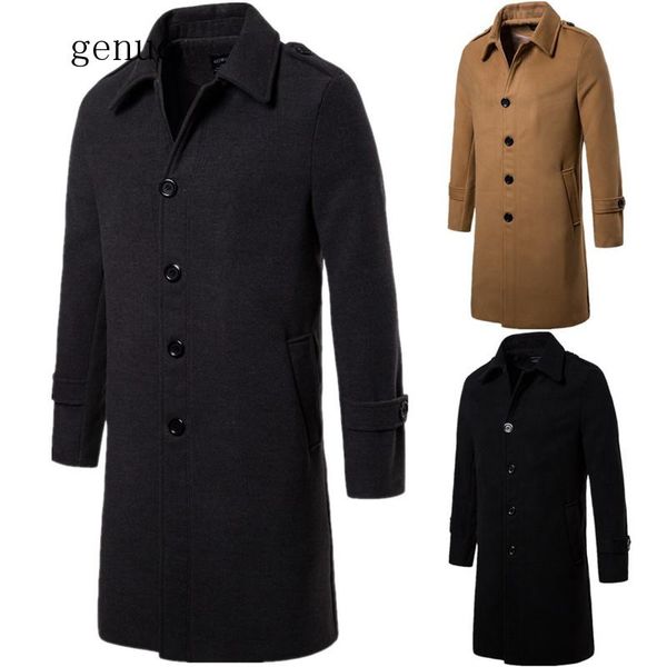 

men's wool & blends 2021 lapel thicken woolen coat fashion england style men business long single-breasted slim coats for autumn winter, Black