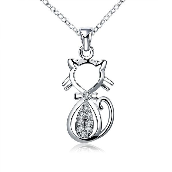 

plated sterling silver necklace 18 inches stone kitten pendant necklace dhsn312 sale 925 silver plate pendant necklaces jewelry