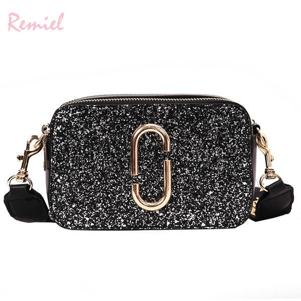 

fashion new ladies sequin square bag pu leather women's designer luxury handbag black shoulder messenger bag