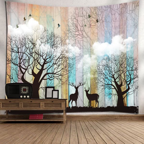 Psychedelic Dreamy Elk Scenery Entrance Decor Printed Tapestry Wall Hanging Bed Bedroom Decor Beach Towel Blanket Dorm Decor Egyptian Bath Towels