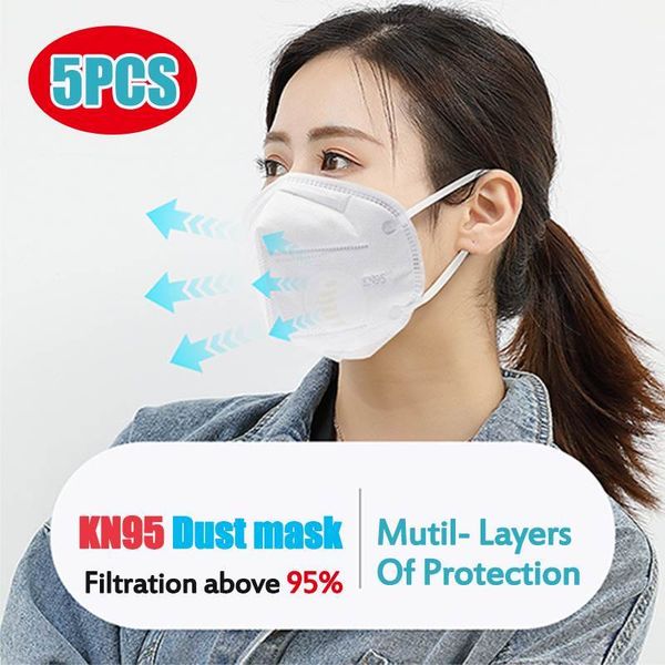 

5pcs facial protective cover masks professional kn95 n95 safety earloop anti dust mouth mask soft breathable 3-layer filtration