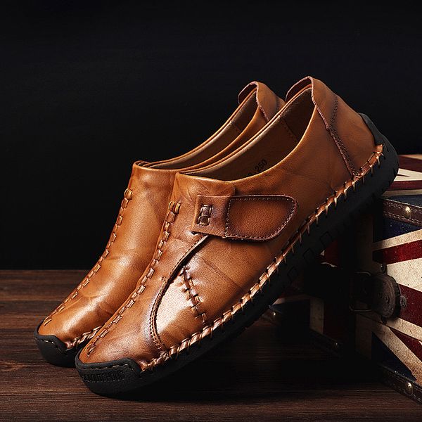 

genuine leather shoes men brand footwear non-slip thick sole fashion men casual business shoes chaussure homme, Black