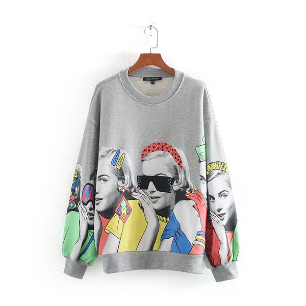 

women's hoodies & sweatshirts women loose sweatshirt autumn 2021 fashion character cartoon girl prints wide modern o-neck pullovers, Black