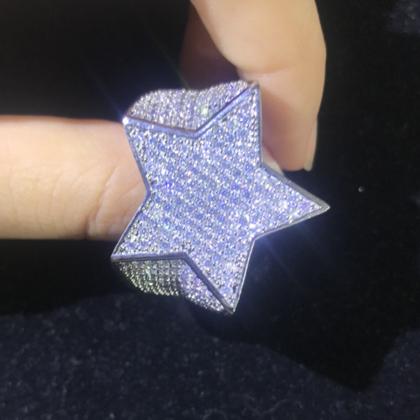 

high-quality men's accessories hip-hop style exaggerated star ring zircon inlaid high-end accessories, Golden;silver