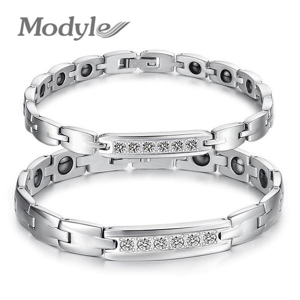 

modyle jewelry couple healthy bracelet healing stainless steel magnet stone bracelets cz women men jewelry, Golden;silver