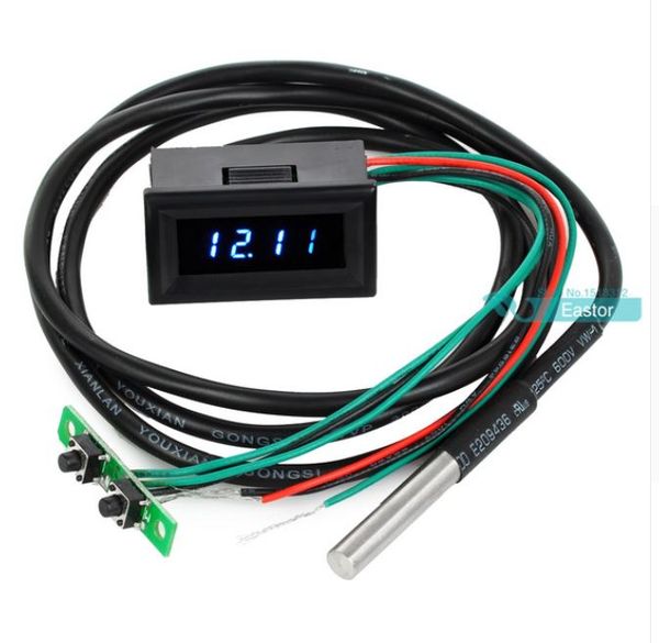 

0.30 digital dc 0-30v 12v/24v voltmeter thermometer clock 3in1 meter gauge with 1 meter ds18b20 temperature sensor probe blue