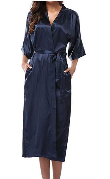 

women silk satin long wedding bride bridesmaid robe kimono robe feminino bath large size xxxl peignoir femme bathrobe, Black;red