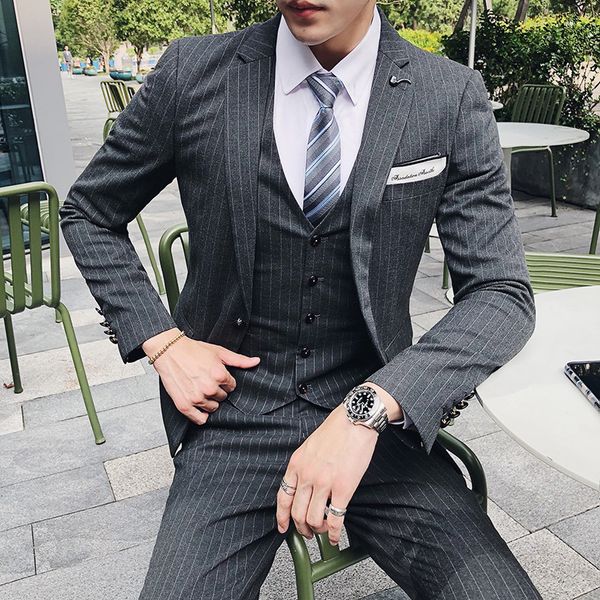 

new wedding dress formal trajes de hombre erkek stripe mens suits slim fit purple mens prom suits classic stretch, White;black