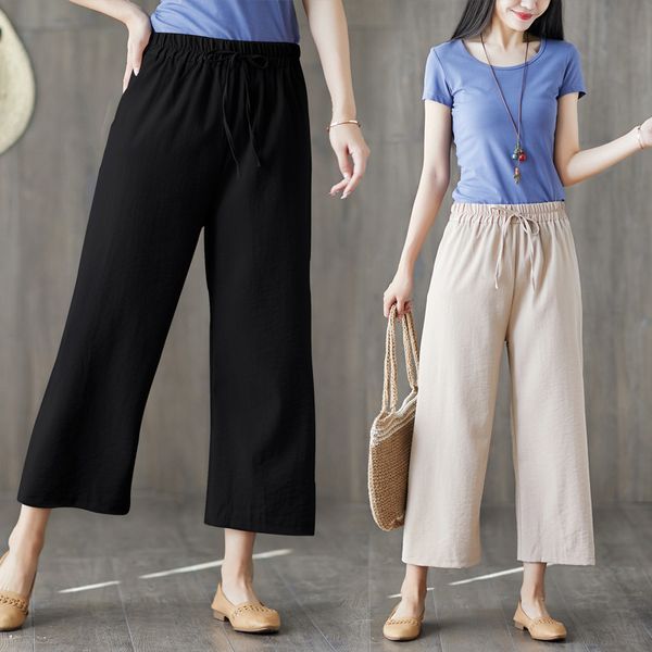 

photo shoot хлопок белье свободные брюки женщин лето новый стиль сыпучие и плюс размера жира мм straight-cut для похудения casual cotton li, Black;white