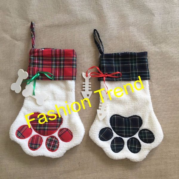 

20pcs/lot med red & blue dog pet plaid christmas stocking animal x-mas stocking for kids candy bag