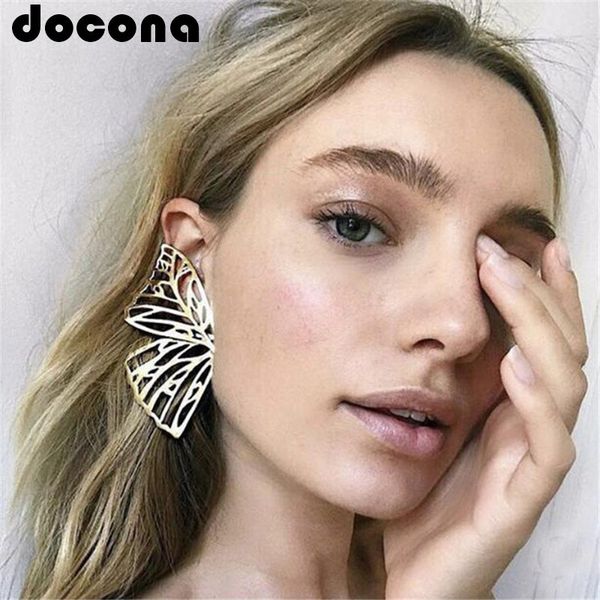 

docona trendy large hollow butterfly drop dangle earring for women girl metal geometric pendant earrings pendientes 6218, Silver