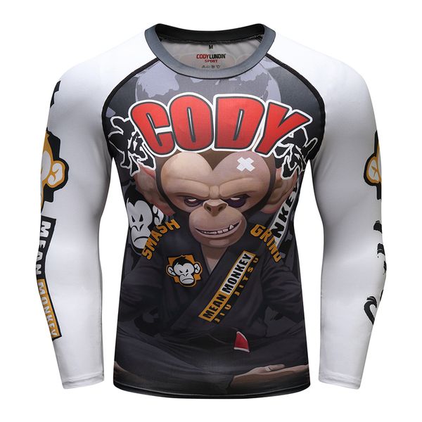 

cody lundin men's compression shirt rashguard long-sleeved 3d printing t-shirt mma fitness men's quick-drying bodybuilding top, White;black
