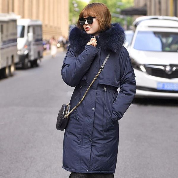 

women winter jacket thicken fur hooded warm female long parka plus size padded coat, Black