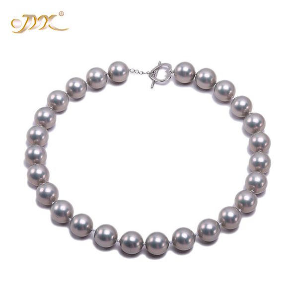 

jyx 2019 charming necklace grey 16mm seashell pearl round beads necklace 18" elegant jewelry for women, Silver
