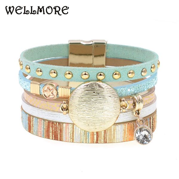 

wellmore new model leather bracelets for women zinc alloy metal charm bracelet fashion jewelry drop shipping wholesale, Golden;silver