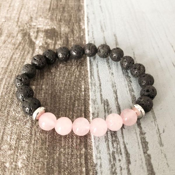 Cristais de Cura Pulso Pulso Mala Beads Pulseira de Tênis Mulheres Pulseiras Rosequartz Vulcânica Lava Yoga