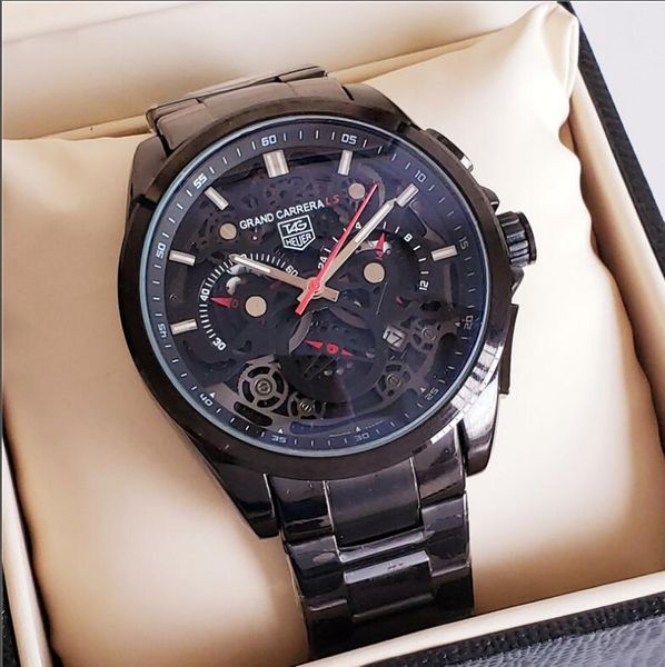 

new tag heuer famous full-featured quartz watches mens mechanical watch leather belt men sports watch no box 03, Slivery;brown