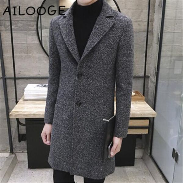 

2018 large size wool blend autumn woolen winter warm jacket cashmere tweed down coat fashion long overcoat, Black