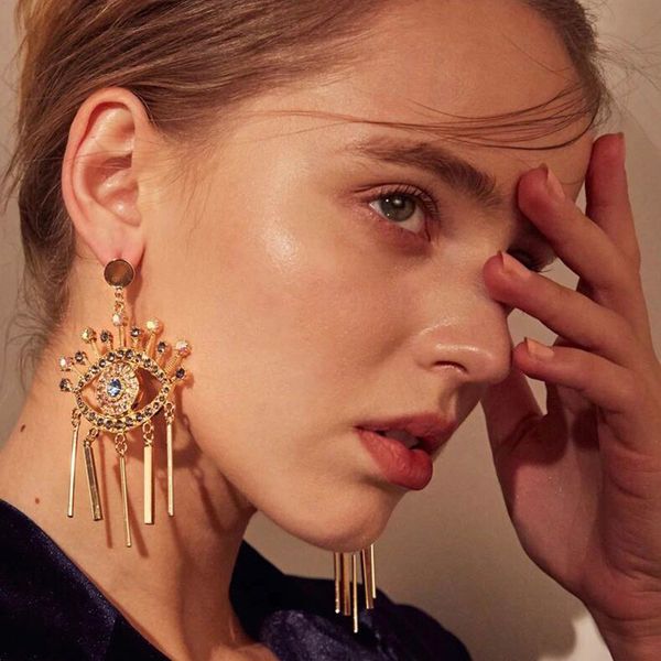 

hot new fashion designer exaggerated geometry special cute big eye tassel chandelier stud earrings for women girls