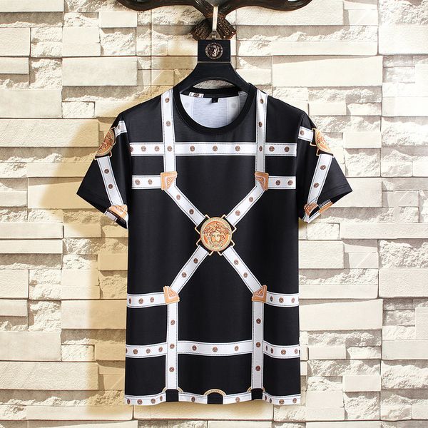 

2020ss spring and summer new high-end cotton printed short-sleeved round neck panel t-shirt size: m--xl-xxl-xxxl european and american styl, Black;brown